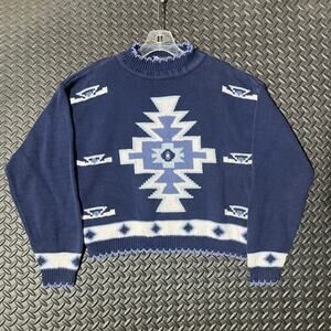 Vintage 90s Carmelton Blue Hand knitted Unique Designed Sweater Womans Size M